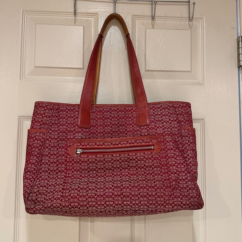 Coach Red diaper bag Leather Trim Tote